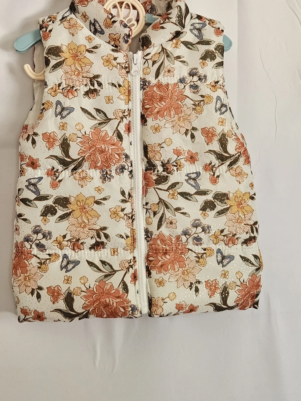 Little Lass Girls Floral Puffer Vest with Glitter Detail - Size 3T